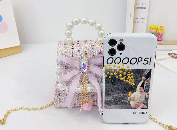 Silver Bow Tweed T Kids Purse(6PCS)