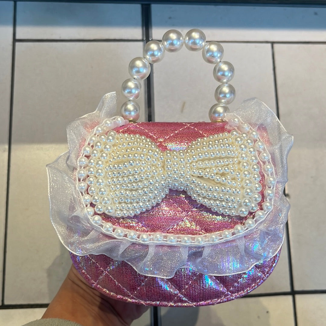 3D Pearl Bow Shiny O Purse