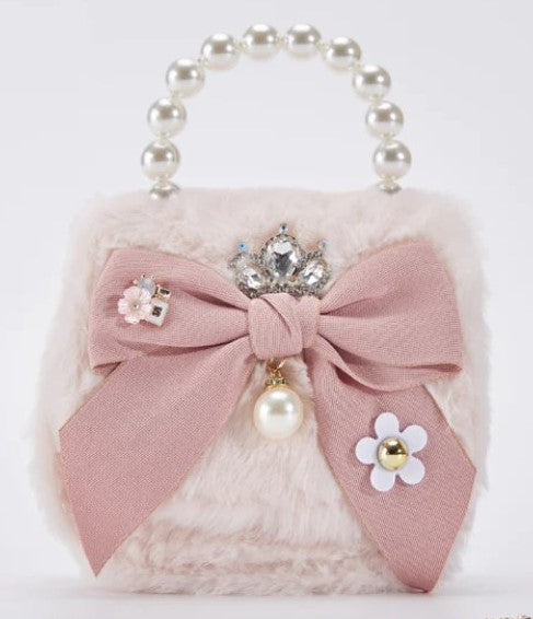 Crown Fabric Bow Furry O Purse