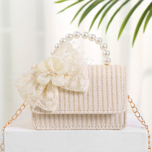 Mesh Flower Bow Straw Purse