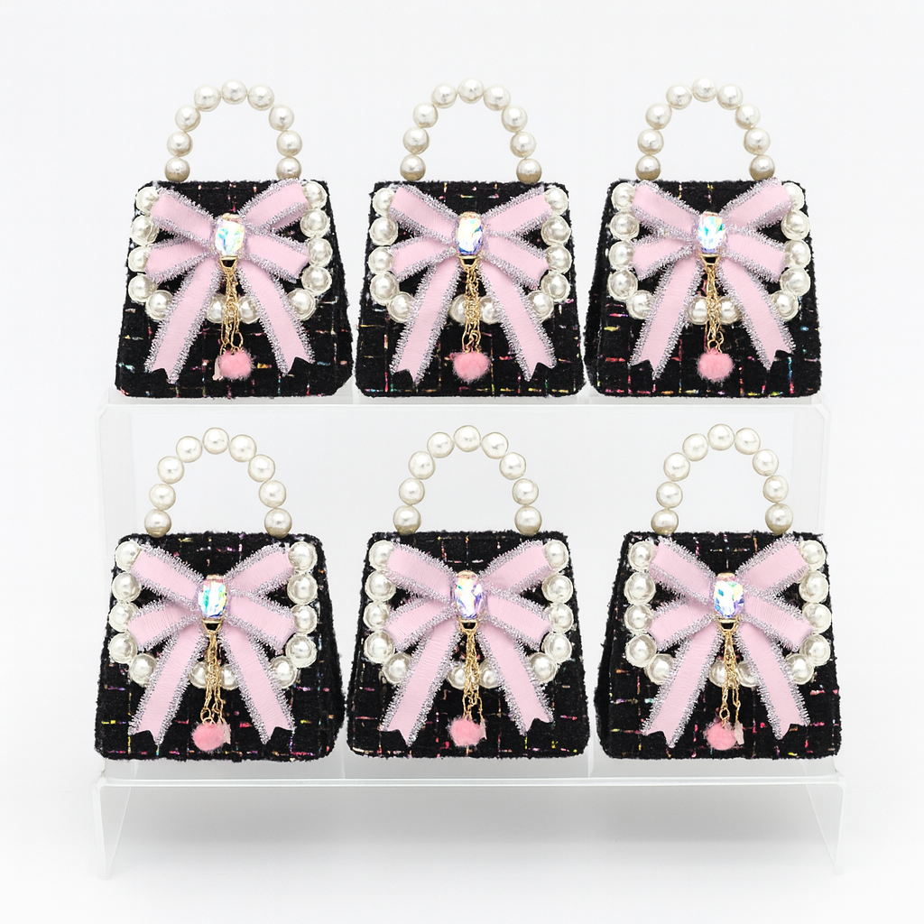 Silver Bow Tweed T Kids Purse（6PCS）