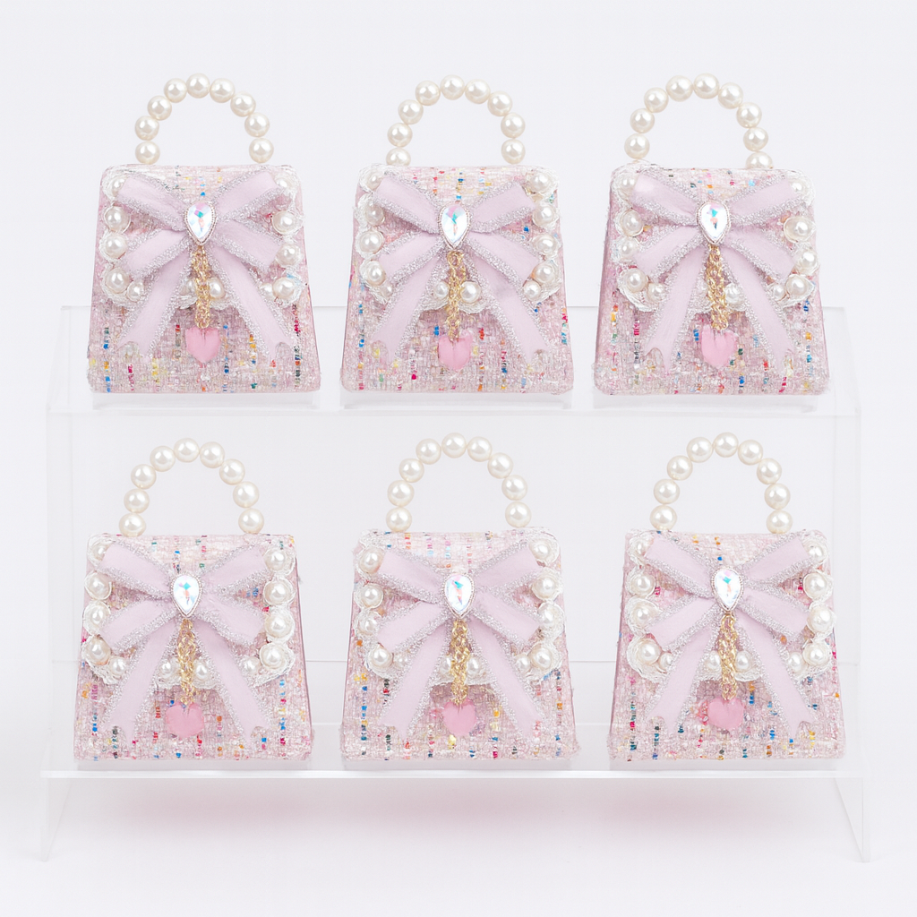 Silver Bow Tweed T Kids Purse（6PCS）