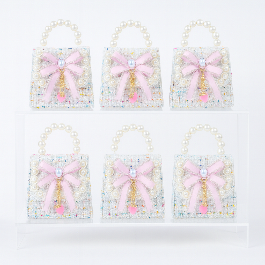 Silver Bow Tweed T Kids Purse（6PCS）