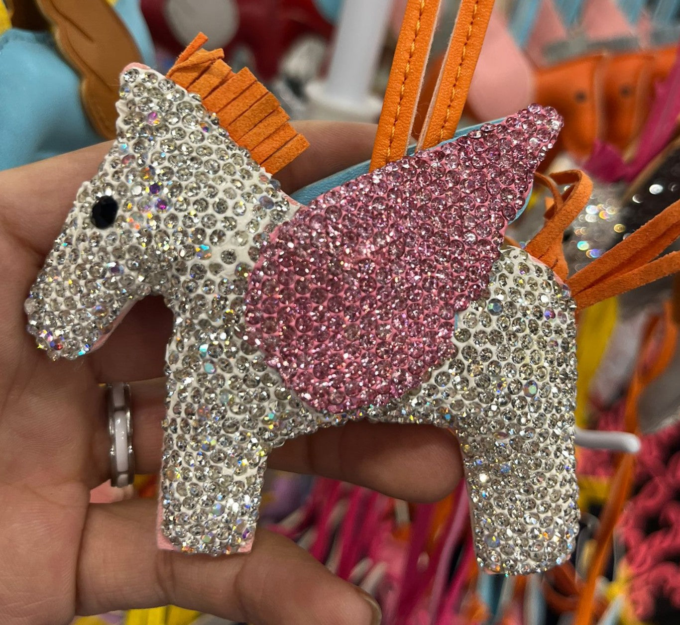 Bag Charm Flying Horse w/Rhinestone （One side）