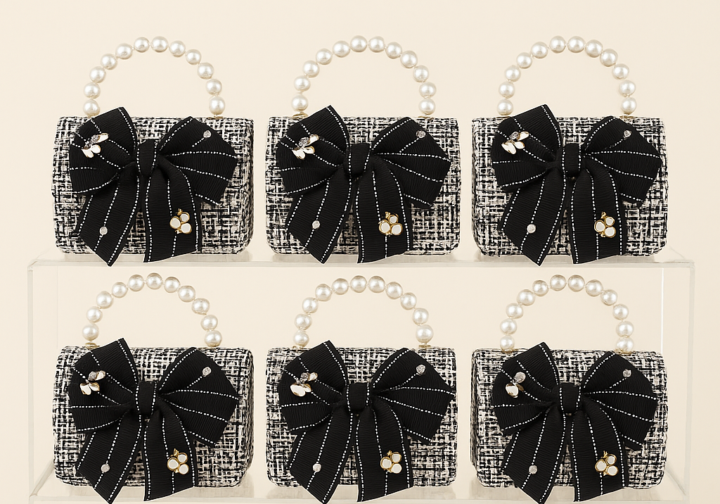 Lage Fabric Bow Tweed H Kids Purse（6PCS）