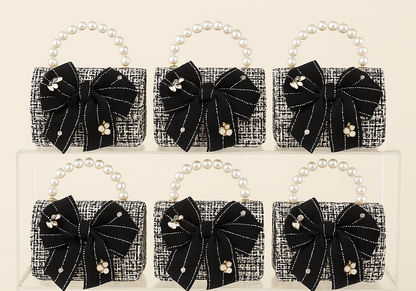 Lage Fabric Bow Tweed H Kids Purse（6PCS）