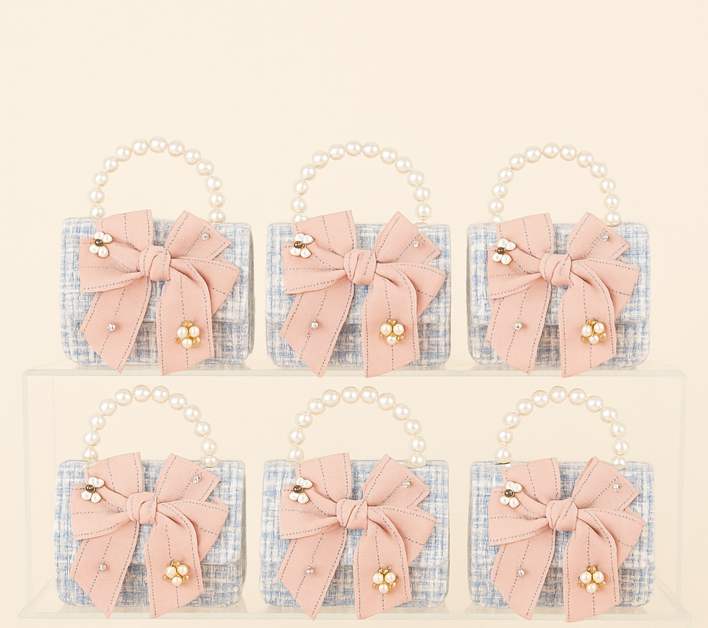 Lage Fabric Bow Tweed H Kids Purse（6PCS）