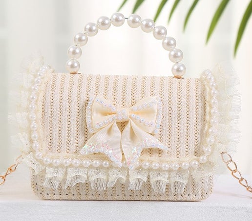 Little Diamond Bow Straw H Purse