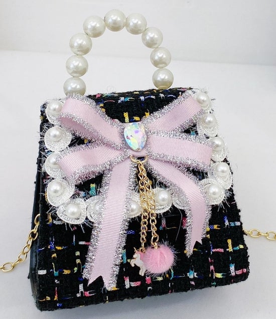 Silver Bow Tweed T Purse