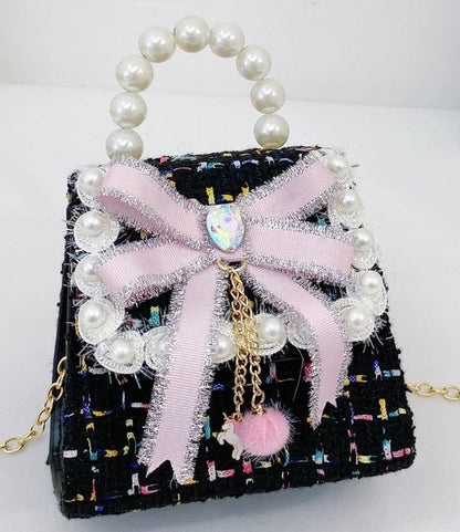 Silver Bow Tweed T Kids Purse（6PCS）