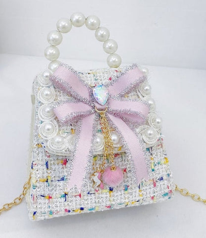 Silver Bow Tweed T Kids Purse（6PCS）