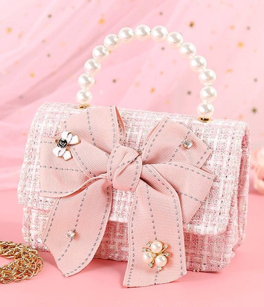 Lage Fabric Bow Tweed H Purse