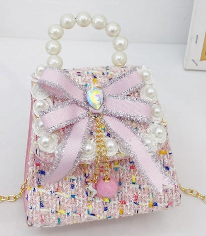 Silver Bow Tweed T Kids Purse（6PCS）