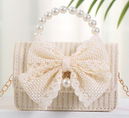Large Lace Bow Straw H Kids Purse（6PCS）